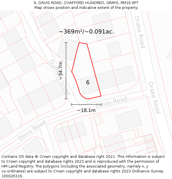 6, DAVIS ROAD, CHAFFORD HUNDRED, GRAYS, RM16 6PT: Plot and title map