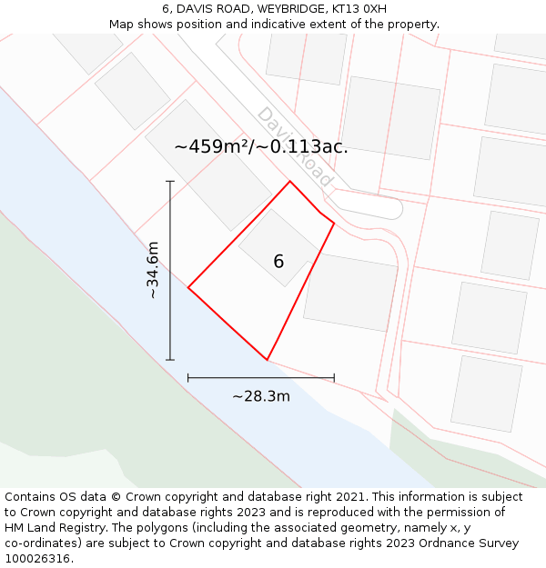 6, DAVIS ROAD, WEYBRIDGE, KT13 0XH: Plot and title map