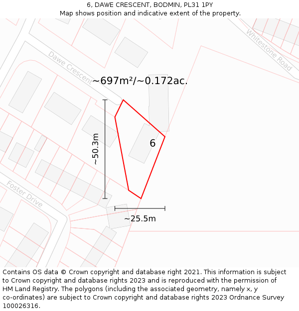 6, DAWE CRESCENT, BODMIN, PL31 1PY: Plot and title map