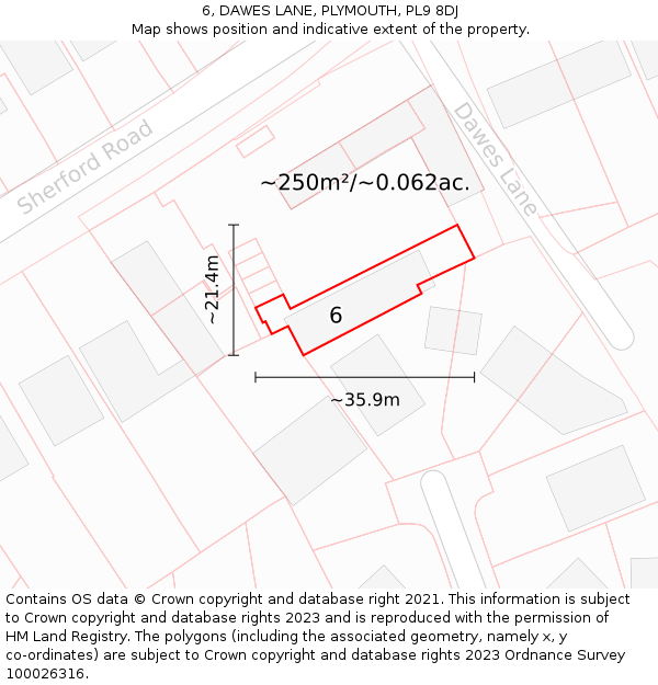 6, DAWES LANE, PLYMOUTH, PL9 8DJ: Plot and title map