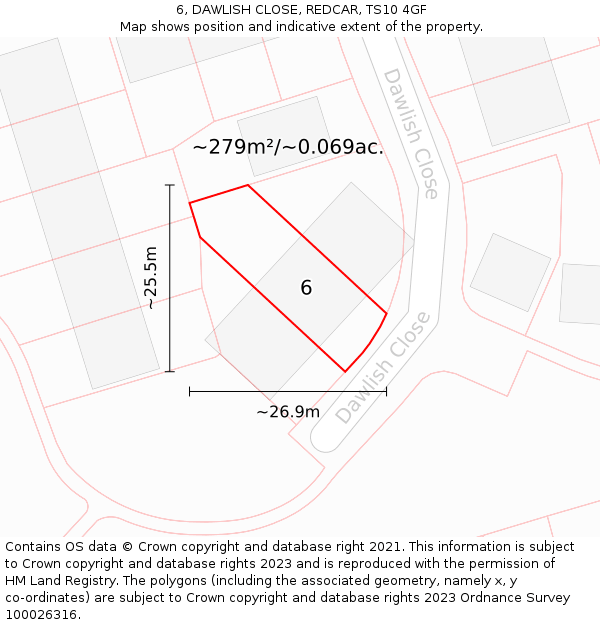 6, DAWLISH CLOSE, REDCAR, TS10 4GF: Plot and title map