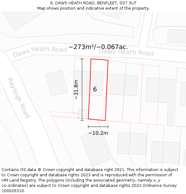 6, DAWS HEATH ROAD, BENFLEET, SS7 3UT: Plot and title map