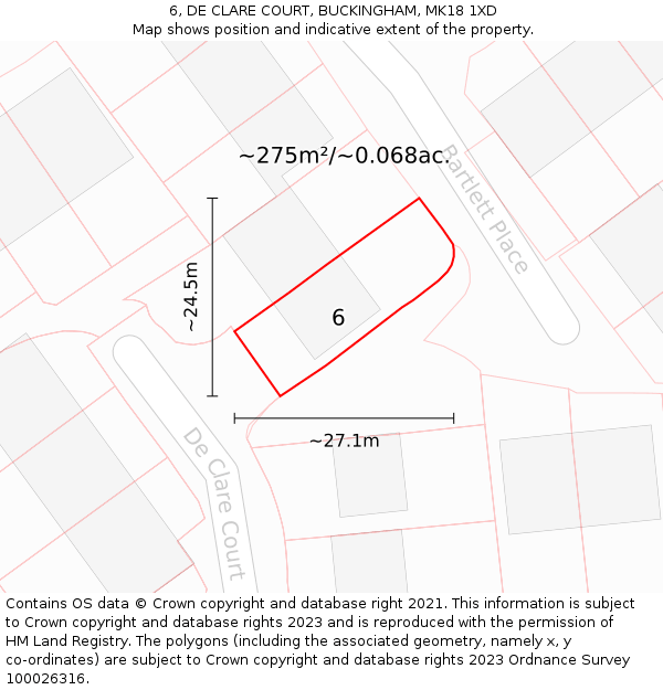 6, DE CLARE COURT, BUCKINGHAM, MK18 1XD: Plot and title map