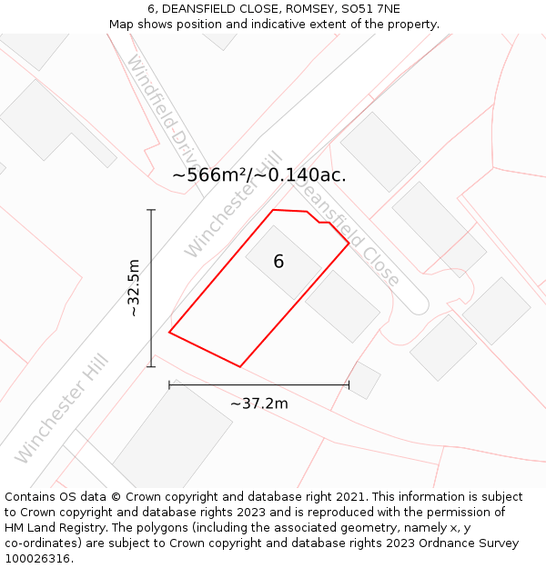 6, DEANSFIELD CLOSE, ROMSEY, SO51 7NE: Plot and title map