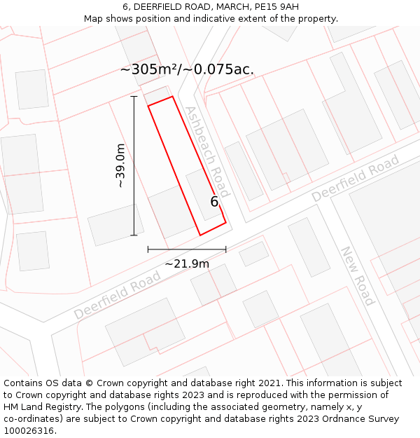 6, DEERFIELD ROAD, MARCH, PE15 9AH: Plot and title map