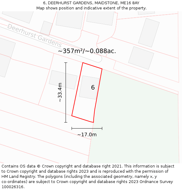 6, DEERHURST GARDENS, MAIDSTONE, ME16 8AY: Plot and title map