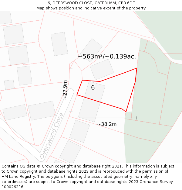 6, DEERSWOOD CLOSE, CATERHAM, CR3 6DE: Plot and title map