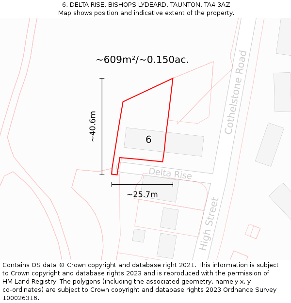 6, DELTA RISE, BISHOPS LYDEARD, TAUNTON, TA4 3AZ: Plot and title map