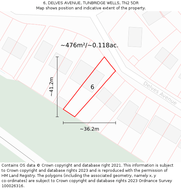 6, DELVES AVENUE, TUNBRIDGE WELLS, TN2 5DR: Plot and title map