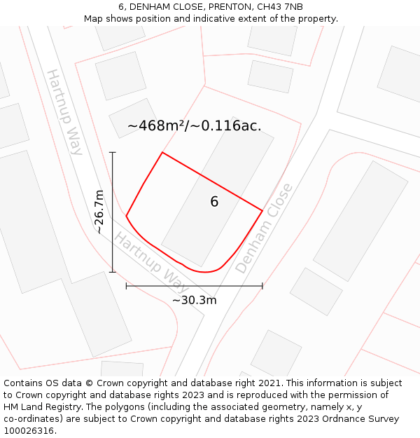 6, DENHAM CLOSE, PRENTON, CH43 7NB: Plot and title map