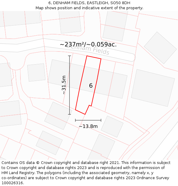 6, DENHAM FIELDS, EASTLEIGH, SO50 8DH: Plot and title map