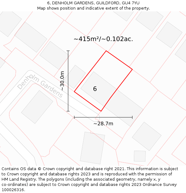 6, DENHOLM GARDENS, GUILDFORD, GU4 7YU: Plot and title map