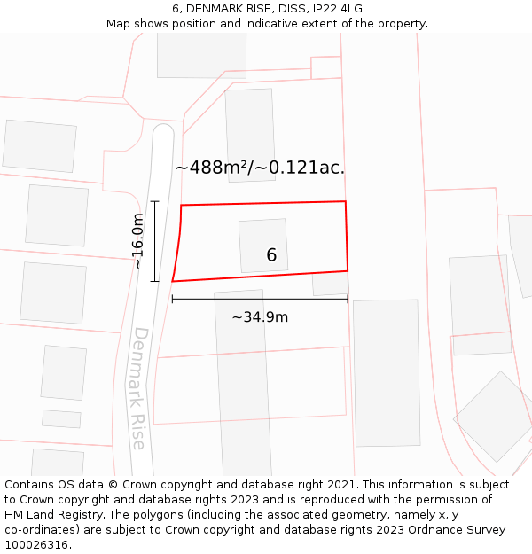 6, DENMARK RISE, DISS, IP22 4LG: Plot and title map