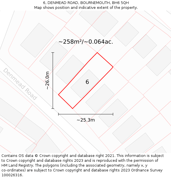 6, DENMEAD ROAD, BOURNEMOUTH, BH6 5QH: Plot and title map