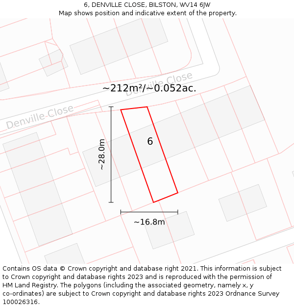 6, DENVILLE CLOSE, BILSTON, WV14 6JW: Plot and title map