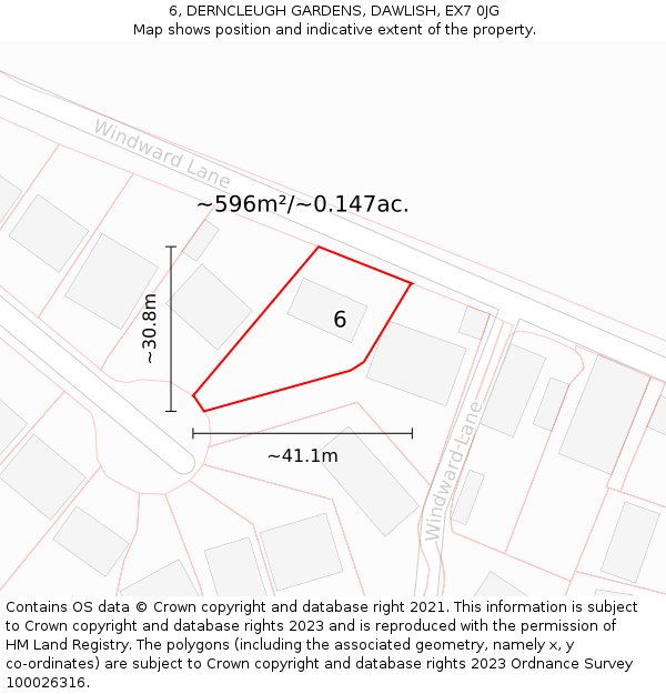 6, DERNCLEUGH GARDENS, DAWLISH, EX7 0JG: Plot and title map