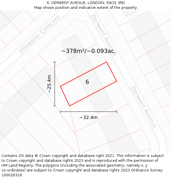 6, DERWENT AVENUE, LONDON, SW15 3RD: Plot and title map