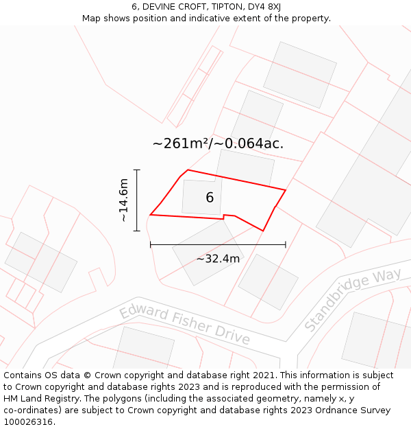 6, DEVINE CROFT, TIPTON, DY4 8XJ: Plot and title map