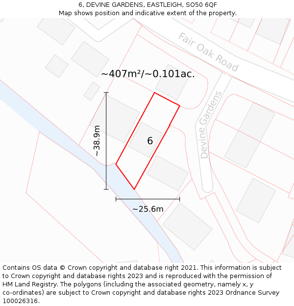 6, DEVINE GARDENS, EASTLEIGH, SO50 6QF: Plot and title map