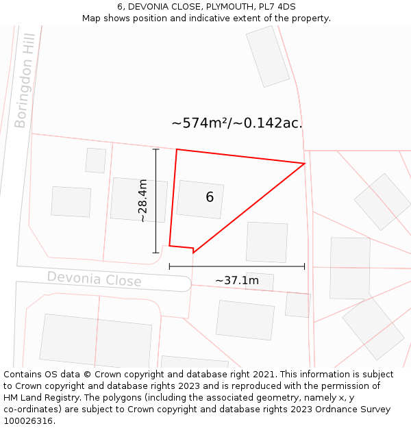 6, DEVONIA CLOSE, PLYMOUTH, PL7 4DS: Plot and title map