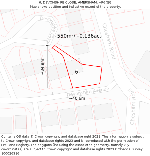 6, DEVONSHIRE CLOSE, AMERSHAM, HP6 5JG: Plot and title map