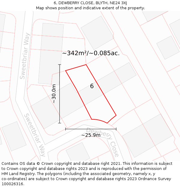 6, DEWBERRY CLOSE, BLYTH, NE24 3XJ: Plot and title map