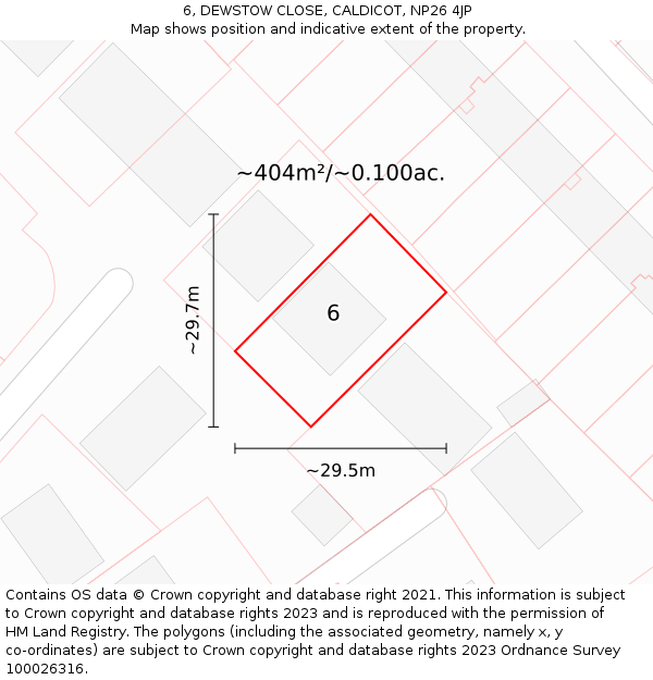 6, DEWSTOW CLOSE, CALDICOT, NP26 4JP: Plot and title map