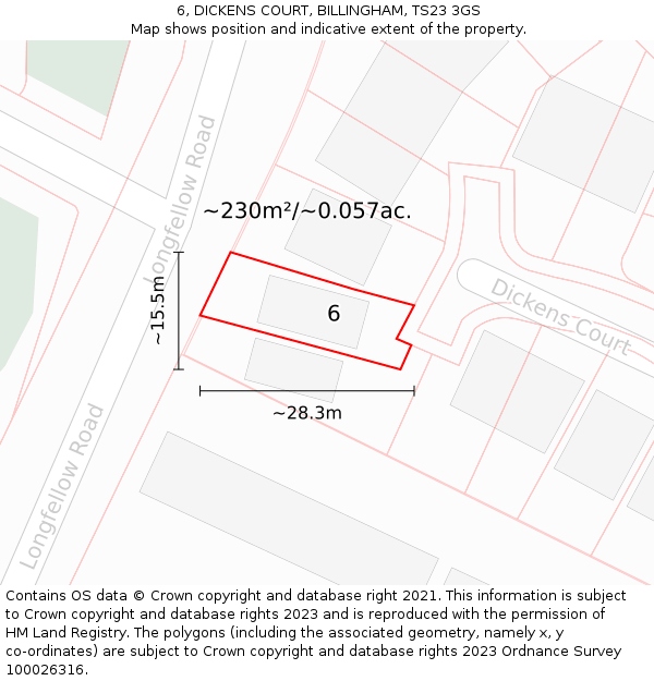 6, DICKENS COURT, BILLINGHAM, TS23 3GS: Plot and title map