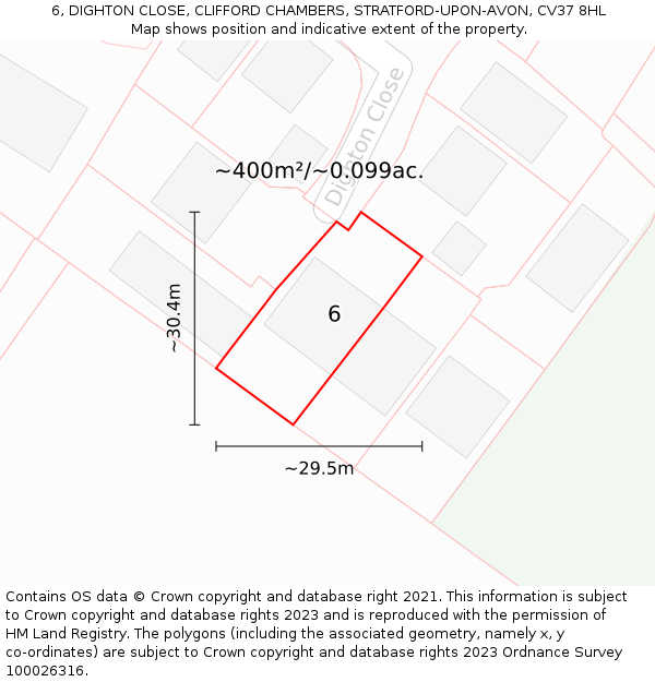 6, DIGHTON CLOSE, CLIFFORD CHAMBERS, STRATFORD-UPON-AVON, CV37 8HL: Plot and title map