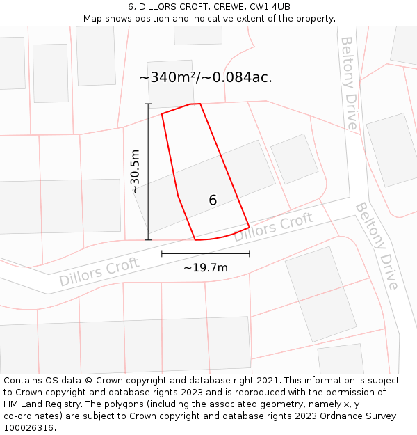 6, DILLORS CROFT, CREWE, CW1 4UB: Plot and title map
