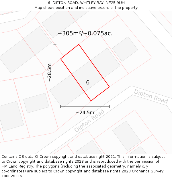 6, DIPTON ROAD, WHITLEY BAY, NE25 9UH: Plot and title map
