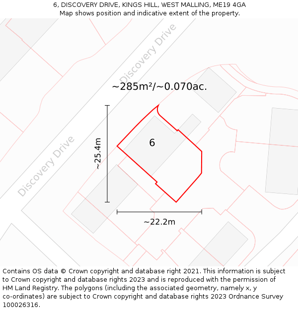 6, DISCOVERY DRIVE, KINGS HILL, WEST MALLING, ME19 4GA: Plot and title map