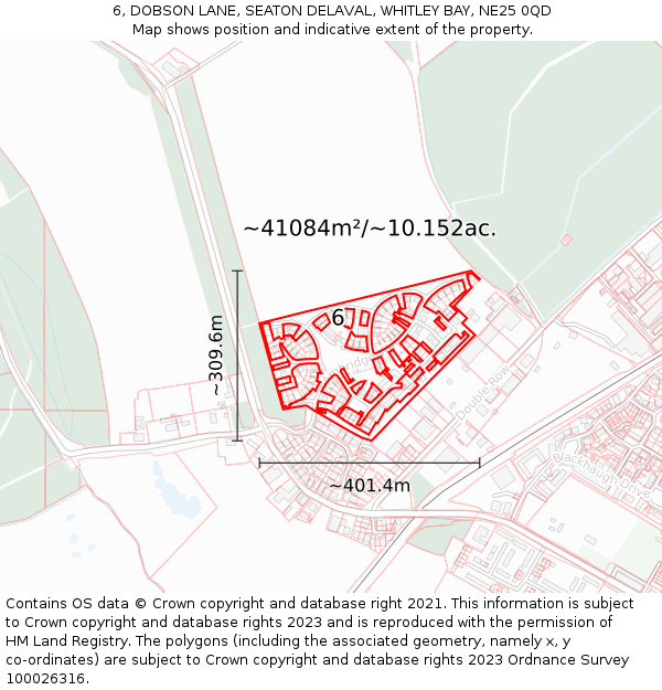 6, DOBSON LANE, SEATON DELAVAL, WHITLEY BAY, NE25 0QD: Plot and title map