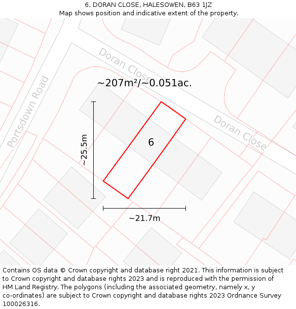 6, DORAN CLOSE, HALESOWEN, B63 1JZ: Plot and title map