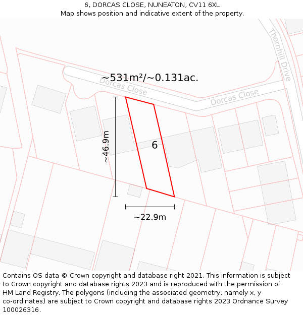 6, DORCAS CLOSE, NUNEATON, CV11 6XL: Plot and title map