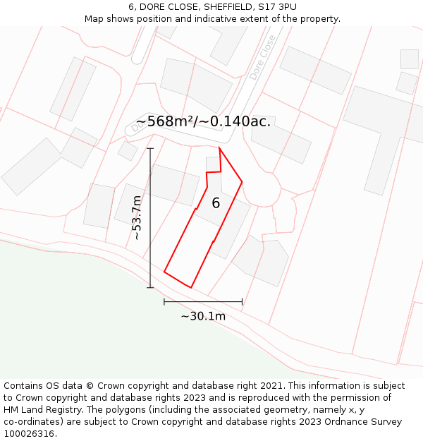 6, DORE CLOSE, SHEFFIELD, S17 3PU: Plot and title map