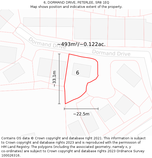 6, DORMAND DRIVE, PETERLEE, SR8 1EQ: Plot and title map