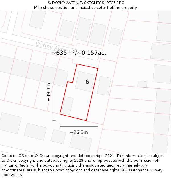 6, DORMY AVENUE, SKEGNESS, PE25 1RG: Plot and title map