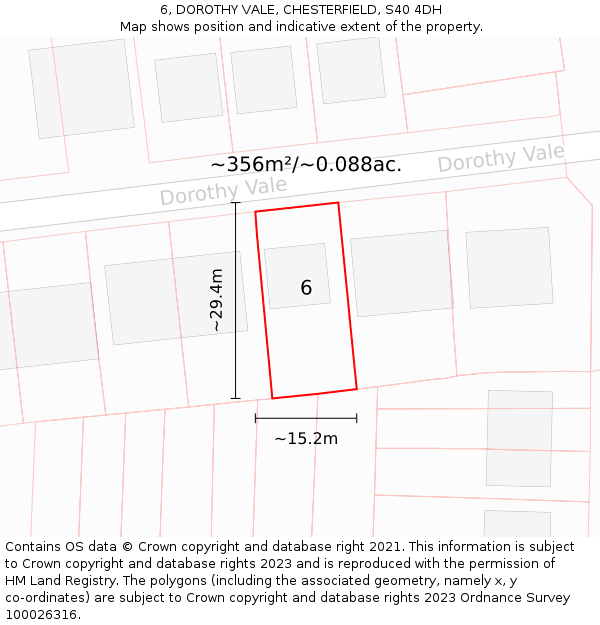 6, DOROTHY VALE, CHESTERFIELD, S40 4DH: Plot and title map