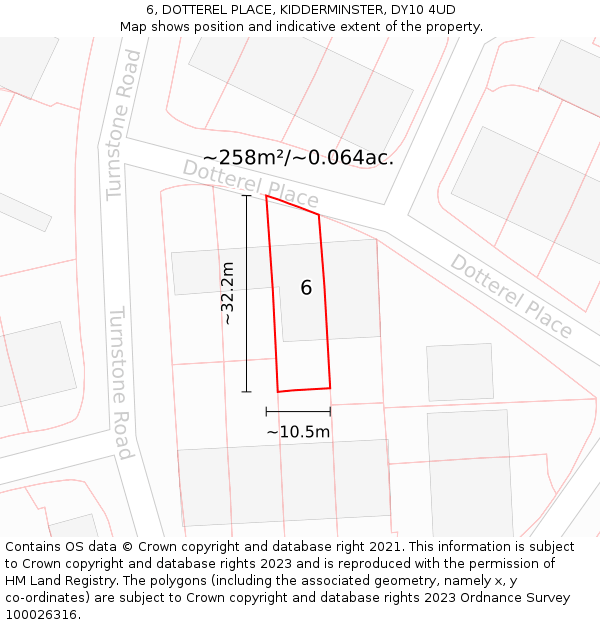 6, DOTTEREL PLACE, KIDDERMINSTER, DY10 4UD: Plot and title map