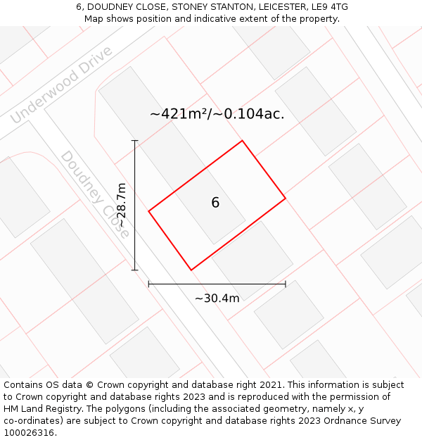 6, DOUDNEY CLOSE, STONEY STANTON, LEICESTER, LE9 4TG: Plot and title map