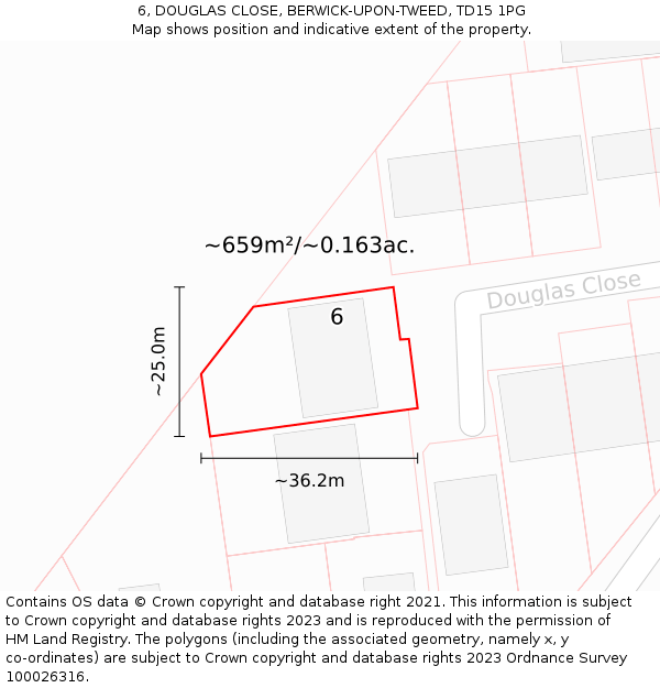 6, DOUGLAS CLOSE, BERWICK-UPON-TWEED, TD15 1PG: Plot and title map