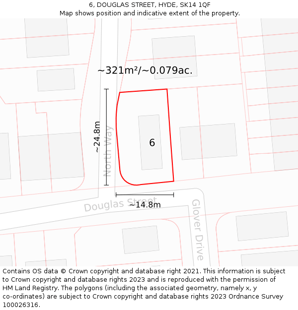 6, DOUGLAS STREET, HYDE, SK14 1QF: Plot and title map