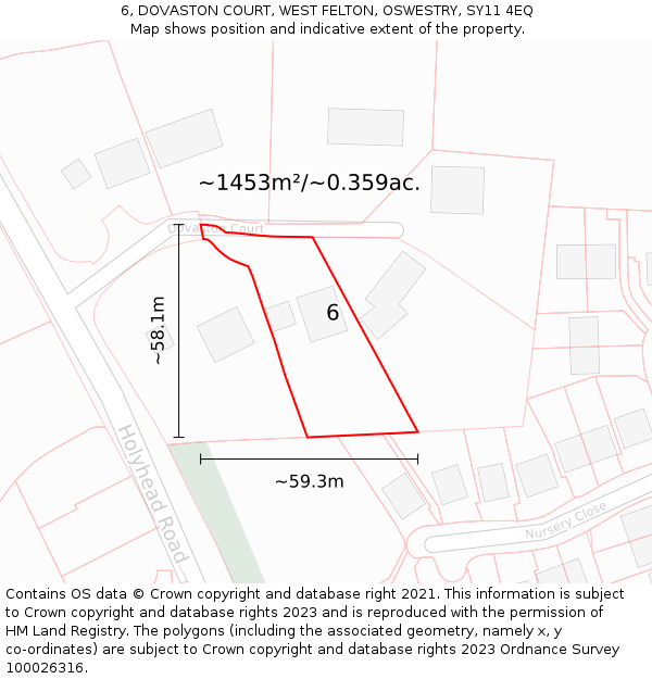 6, DOVASTON COURT, WEST FELTON, OSWESTRY, SY11 4EQ: Plot and title map