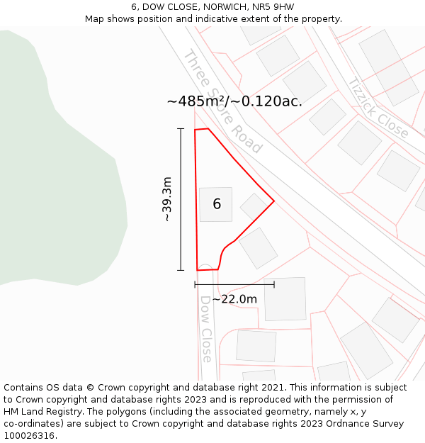 6, DOW CLOSE, NORWICH, NR5 9HW: Plot and title map