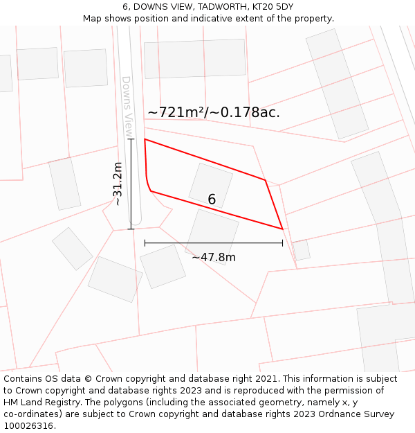 6, DOWNS VIEW, TADWORTH, KT20 5DY: Plot and title map