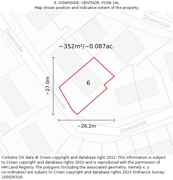6, DOWNSIDE, VENTNOR, PO38 1AL: Plot and title map
