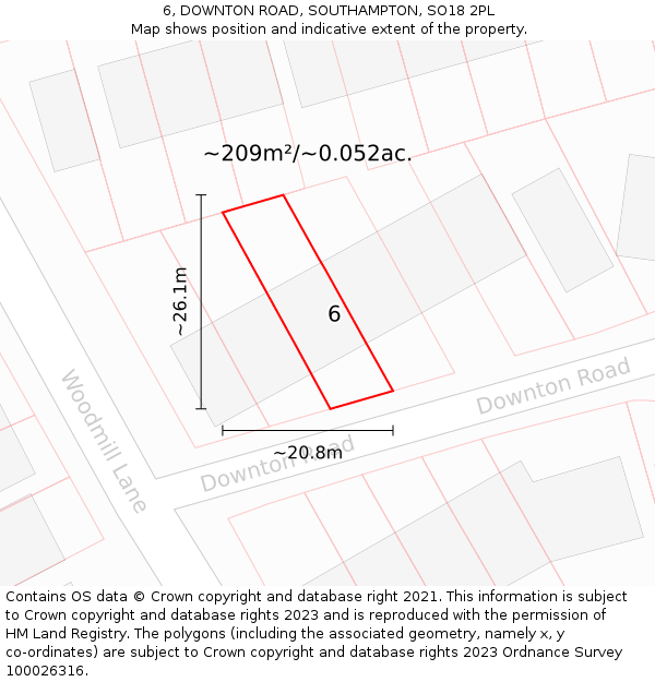 6, DOWNTON ROAD, SOUTHAMPTON, SO18 2PL: Plot and title map