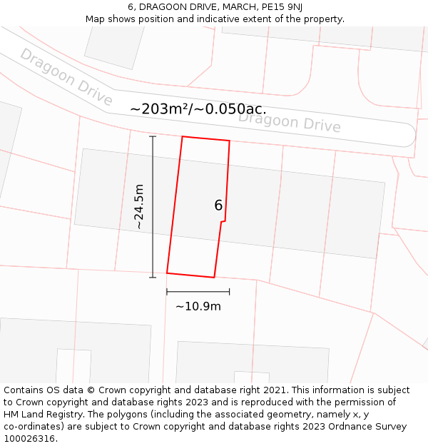 6, DRAGOON DRIVE, MARCH, PE15 9NJ: Plot and title map