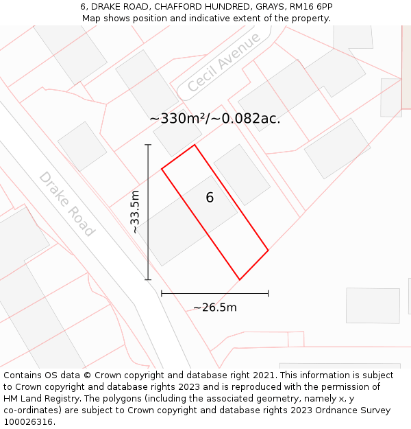 6, DRAKE ROAD, CHAFFORD HUNDRED, GRAYS, RM16 6PP: Plot and title map